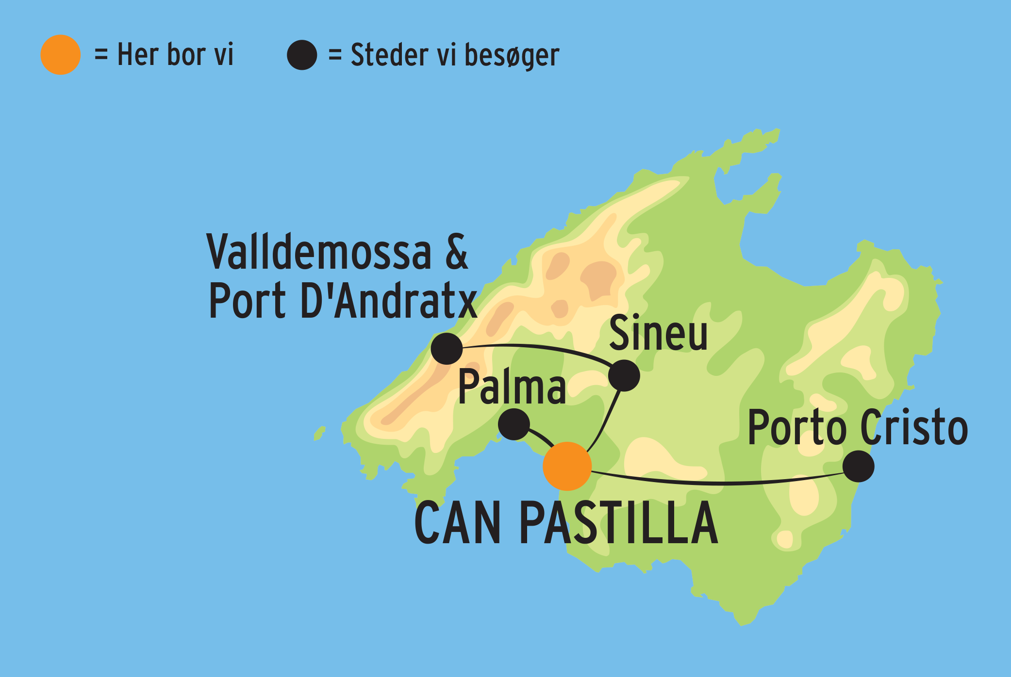Kort over kulturrejsen til Mallorca